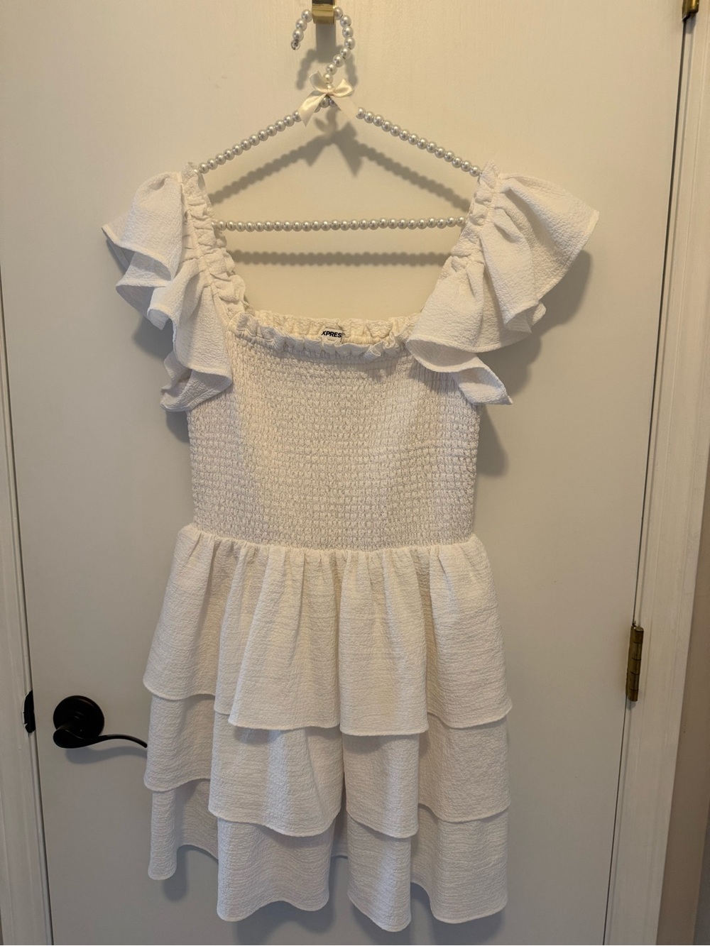 Express White Ruffled Tiered Dress. Size Medium